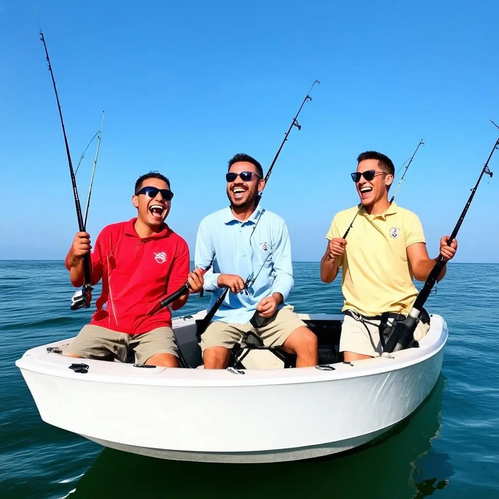 a group of friends fishing on a boat